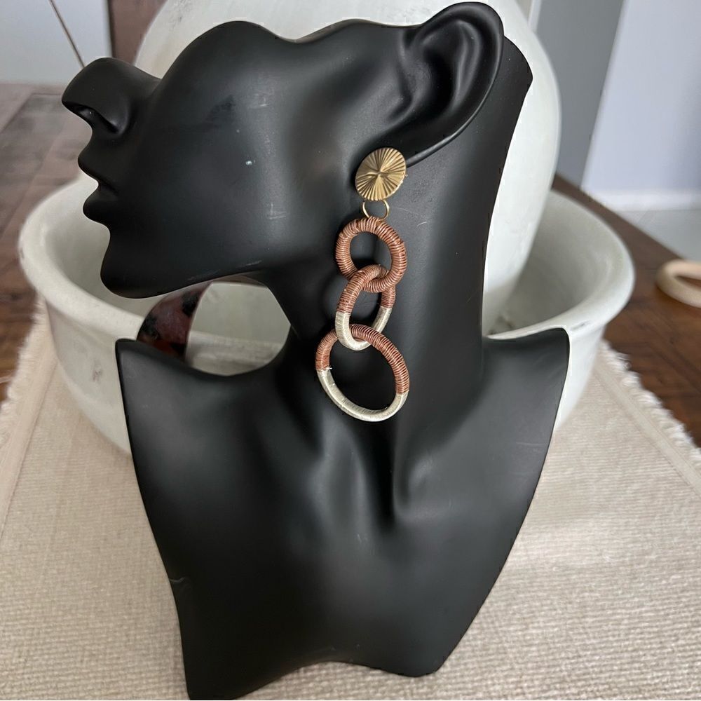 Silk Metallic Cord Mix Triple Tiered Hoop Hand Made Earrings